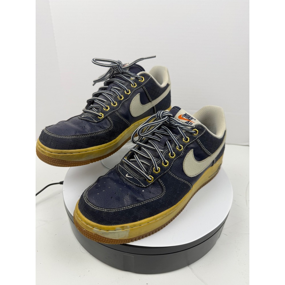 Nike Air Force 1 Low Navy Leather Gum Sole Casual Sneakers Men Size 9
